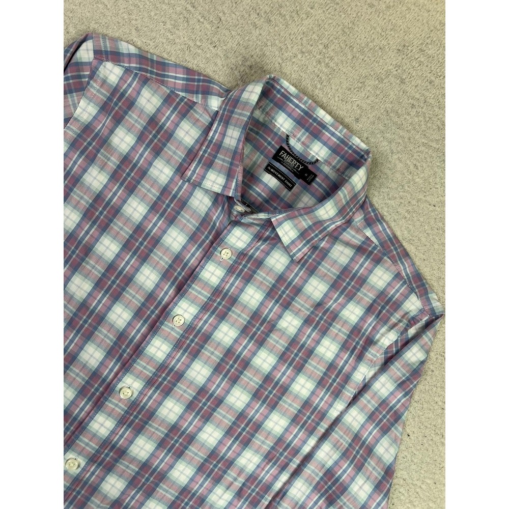 Faherty Movement Shirt Mens Medium Blue Plaid Supima Stretch Button Up Casual
